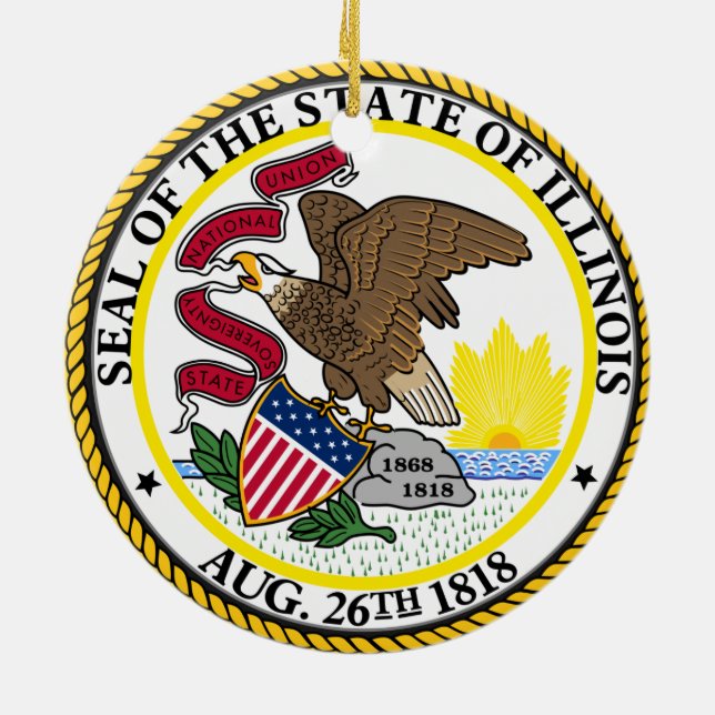 Ornamento de Navidad cerámico de Illinois (Atrás)
