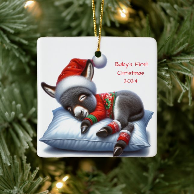 Ornamento de Navidad con fecha de bebé de burro (Árbol)
