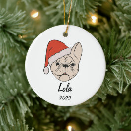 Ornamento de Navidad Crema/Blanco Frenchie Santa H