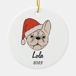 Ornamento de Navidad Crema/Blanco Frenchie Santa H