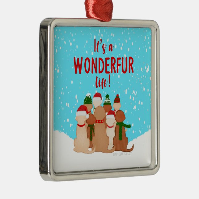 Ornamento de Navidad cuadrado de Golden Retrivers (Derecha)