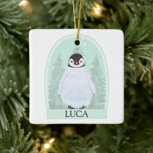Ornamento de Navidad de acuarela pingüino personal