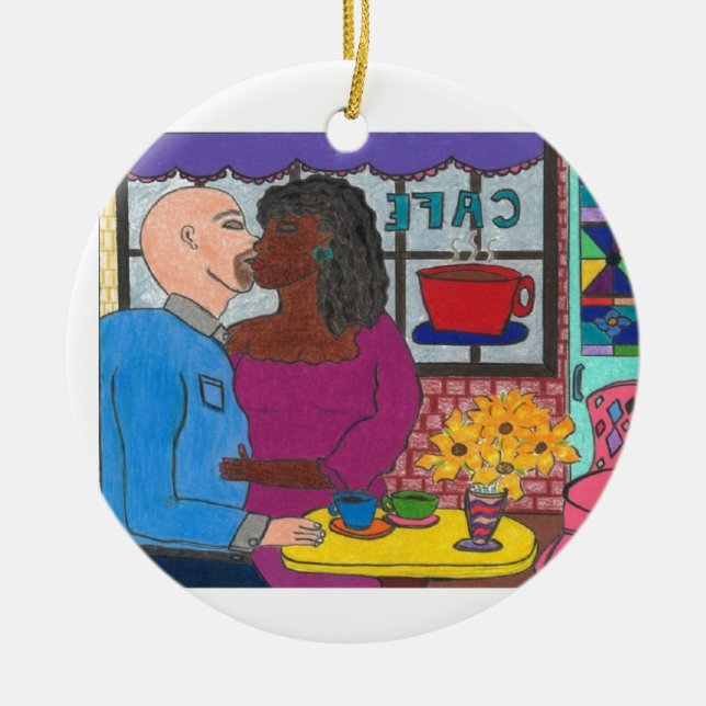 Ornamento de Navidad de amor interracial multicult (Frente)