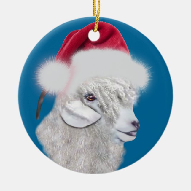 Ornamento de Navidad de Angora Goat Santa Hat (Frente)