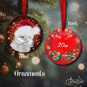 Ornamento de Navidad de Angora Goat Santa Hat