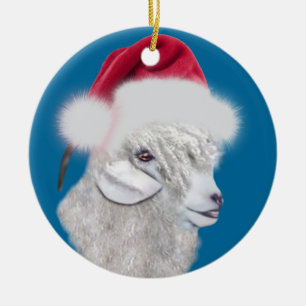 Ornamento de Navidad de Angora Goat Santa Hat