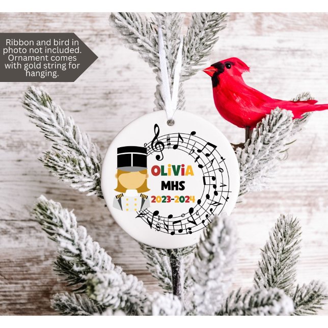 Ornamento de Navidad de Banda Marchante (Christmas ornament for a marching band member customized with name, school and year)