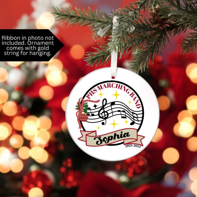 Ornamento de Navidad de Banda Marchante (Christmas ornament for Marching band member that is customizable with name, school and year)