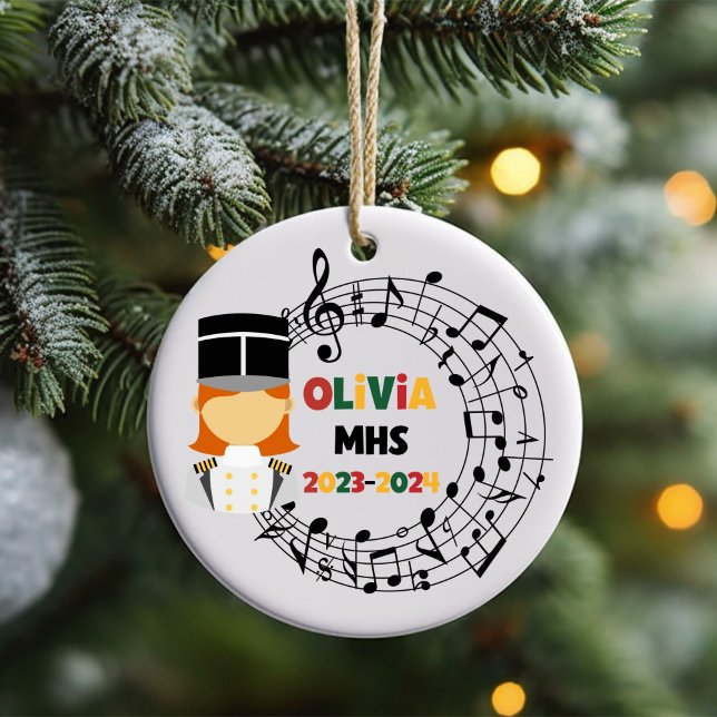 Ornamento de Navidad de Banda Marchante (Christmas ornament for a marching band member that is customized with name, school and year)