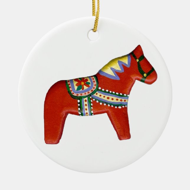 Ornamento de Navidad de Caballo de Dala (Frente)