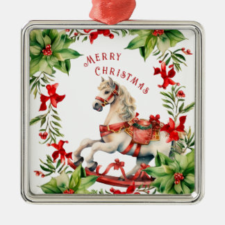 Ornamento de Navidad de Caballo de Roca Blanco Vin