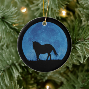 Ornamento de Navidad de Caballo y Luna de bonito