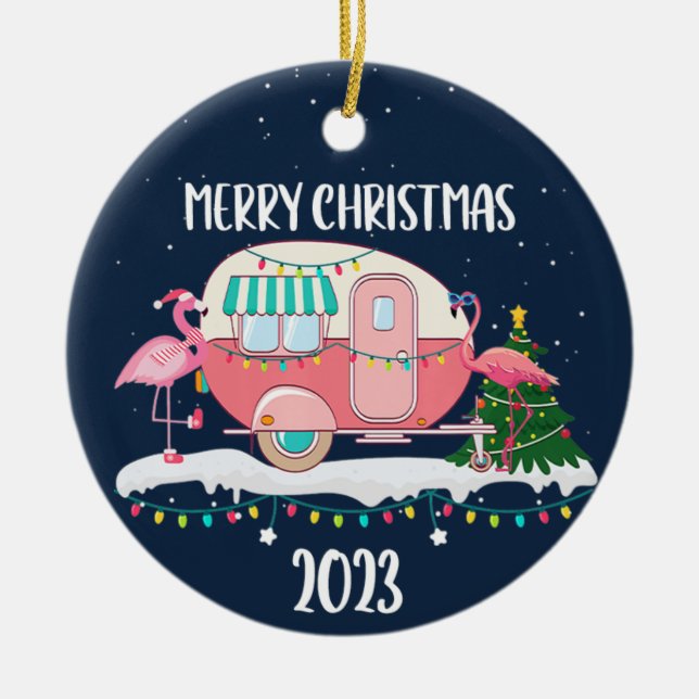 Ornamento de Navidad de Camper Flamingo 2023 (Frente)