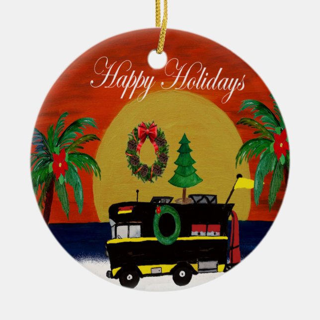 Ornamento de Navidad de camper RV de mi arte (Frente)