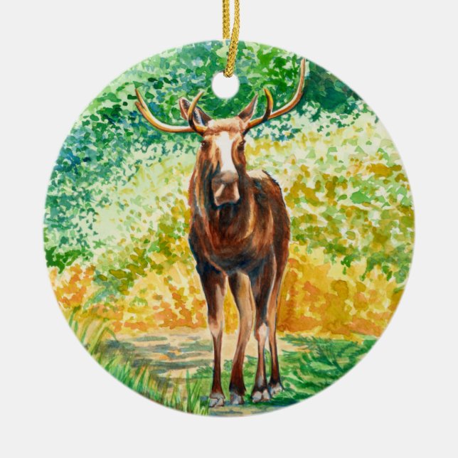 Ornamento de Navidad de cerámica de alce (Frente)