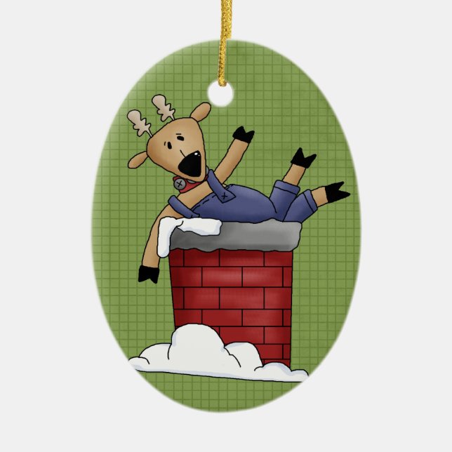 Ornamento de Navidad de Cerámica de renos del país (Frente)