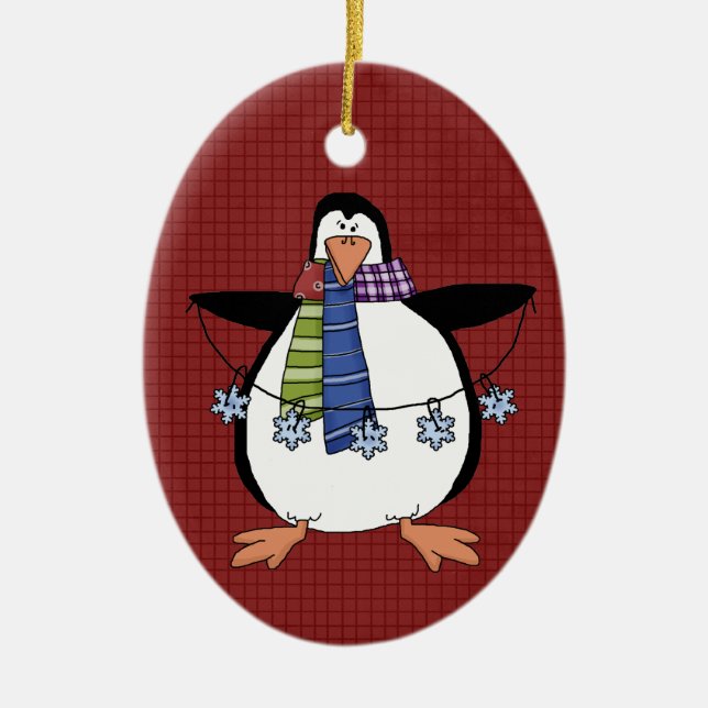 Ornamento de Navidad de Cerámica del Pingüino del  (Frente)