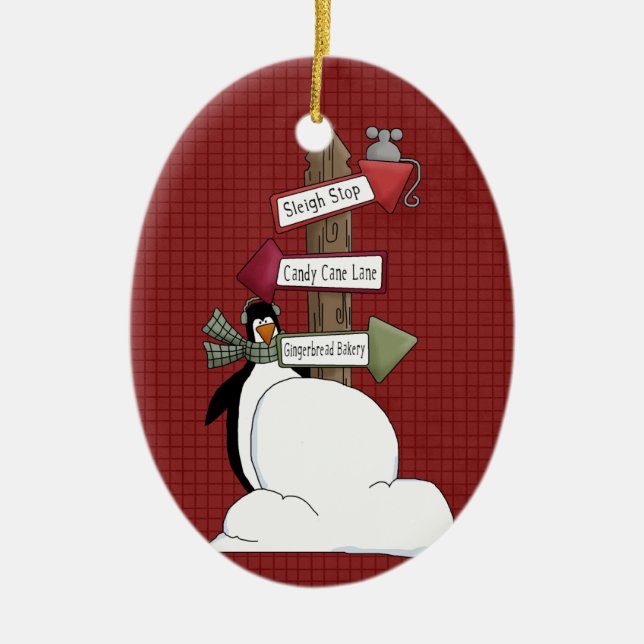 Ornamento de Navidad de Cerámica del Pingüino del  (Frente)