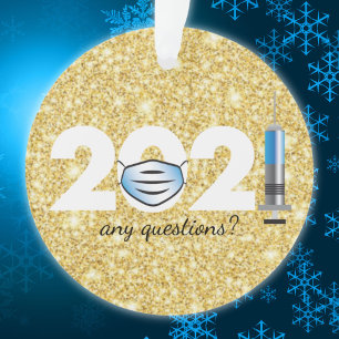 Ornamento de Navidad de Covid 2021 Mask Gold Purpu