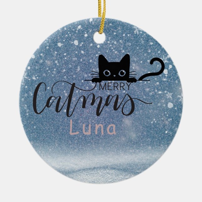 Ornamento De Navidad De Cute Gato Negro Para Los A (Frente)