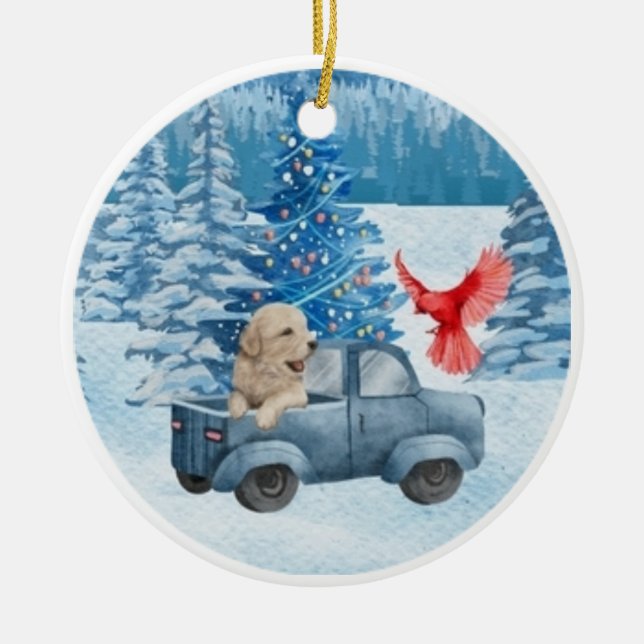 Ornamento de Navidad de Cute Golden Retriever Pup (Frente)