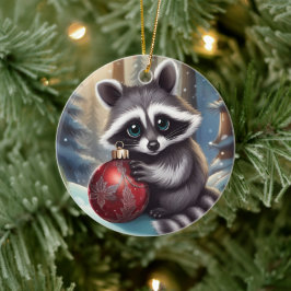 Ornamento de Navidad de Cute Raccoon