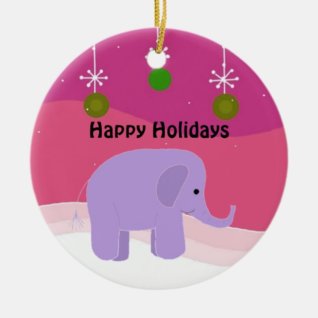 Ornamento de Navidad de Elefante Púrpura (Frente)