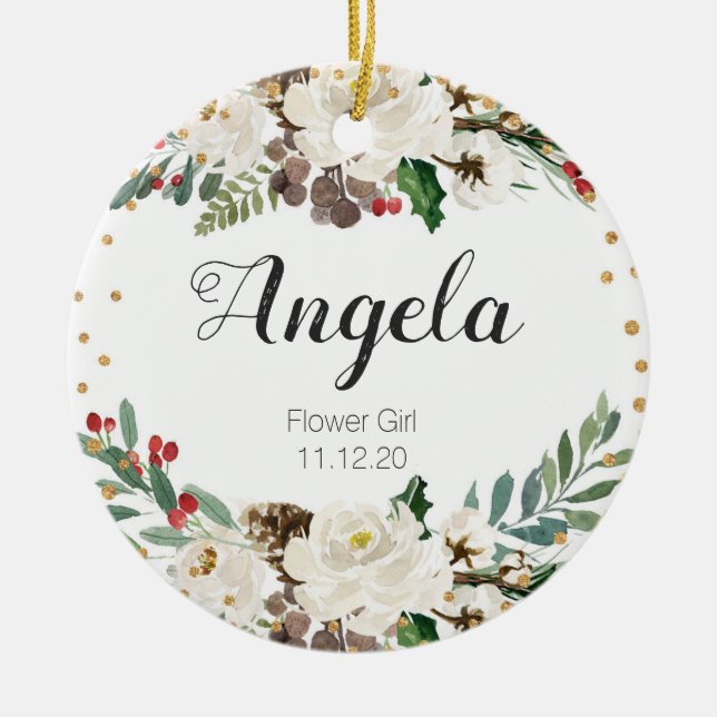 Ornamento de Navidad de Flor Floral Personalizada (Frente)