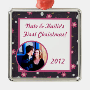 Ornamento de Navidad de Flores Rosa Personalizadas