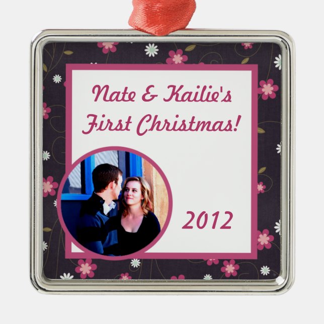Ornamento de Navidad de Flores Rosa Personalizadas (Frente)