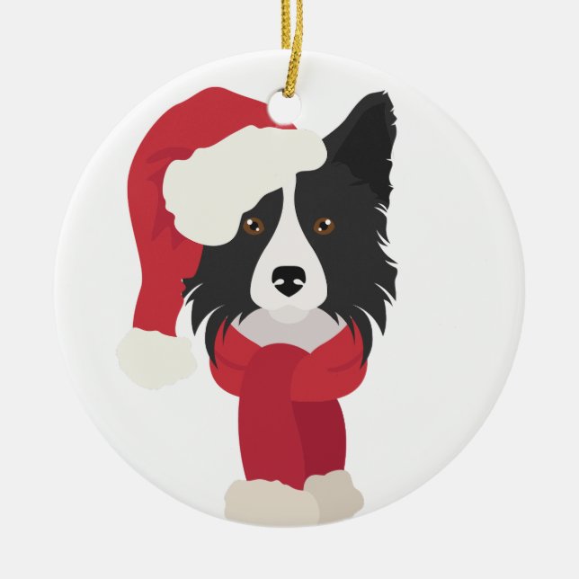 Ornamento de Navidad de Frontera Collie. Nieve (Frente)