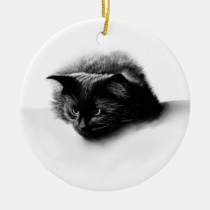 Ornamento de navidad de gatitos esponjosos negros
