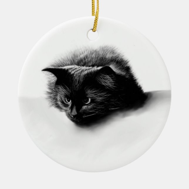 Ornamento de navidad de gatitos esponjosos negros (Frente)