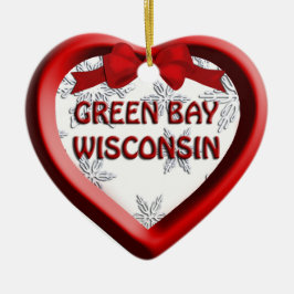 Ornamento de Navidad de Green Bay Wisconsin Heart