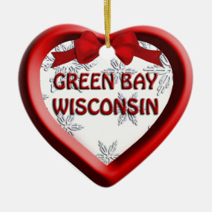 Ornamento de Navidad de Green Bay Wisconsin Heart