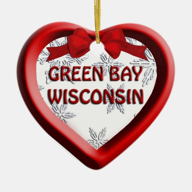 Ornamento de Navidad de Green Bay Wisconsin Heart (Frente)