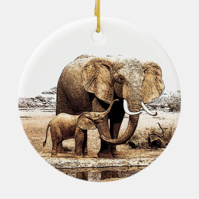 Ornamento de Navidad de la Familia Elefante (Atrás)