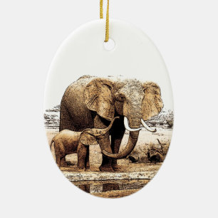 Ornamento de Navidad de la Familia Elefante
