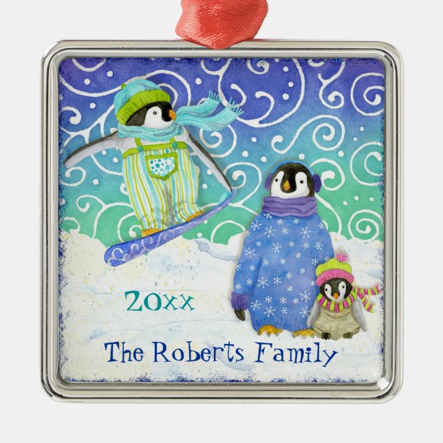 Ornamento de Navidad de la familia Pingüino de Esq (Frente)