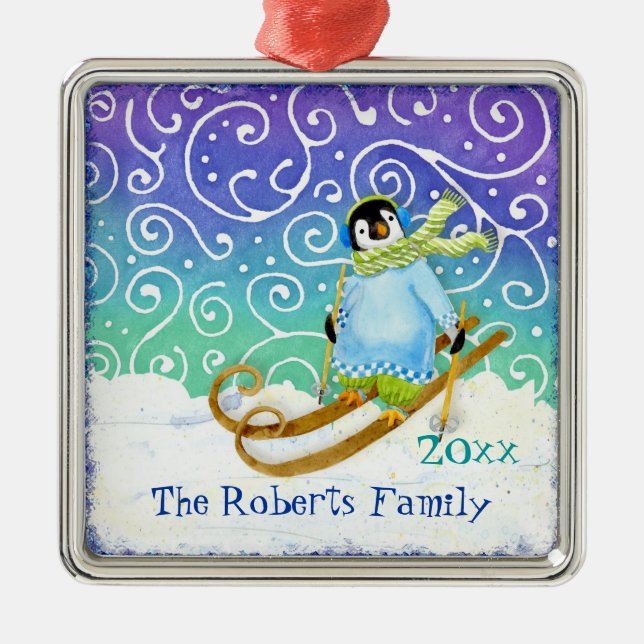 Ornamento de Navidad de la familia Pingüino de Esq (Frente)