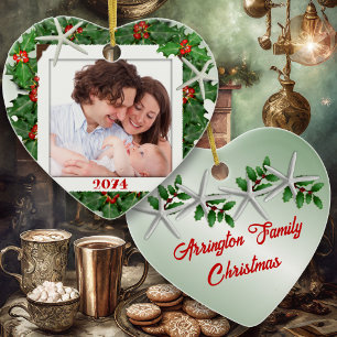 Ornamento de Navidad de la familia Starfish Heart