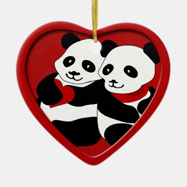Ornamento de Navidad de la Pareja de Amor Panda (Frente)