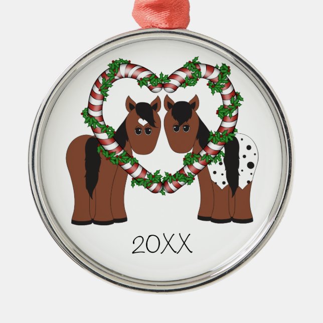 Ornamento de Navidad de la pareja de caballos Cute (Frente)