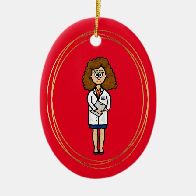 Ornamento de Navidad de Médica de Brunette femenin (Frente)