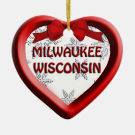 Ornamento de Navidad de Milwaukee Wisconsin Heart
