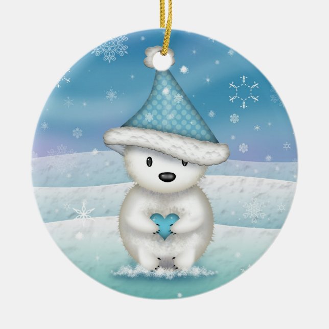 Ornamento de Navidad de Oso Polar Pequeño (Frente)