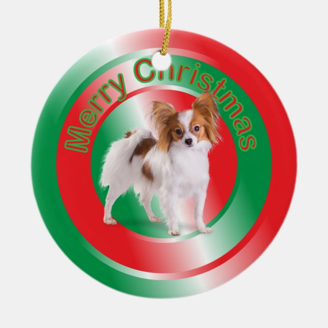 Ornamento de Navidad de Perro de Papillion (Frente)