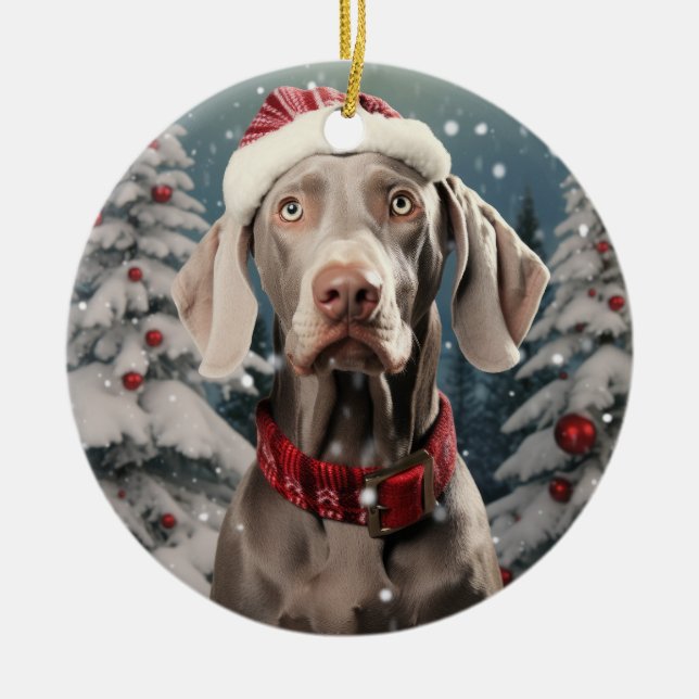 Ornamento de Navidad de Perro de Weimaraner (Frente)
