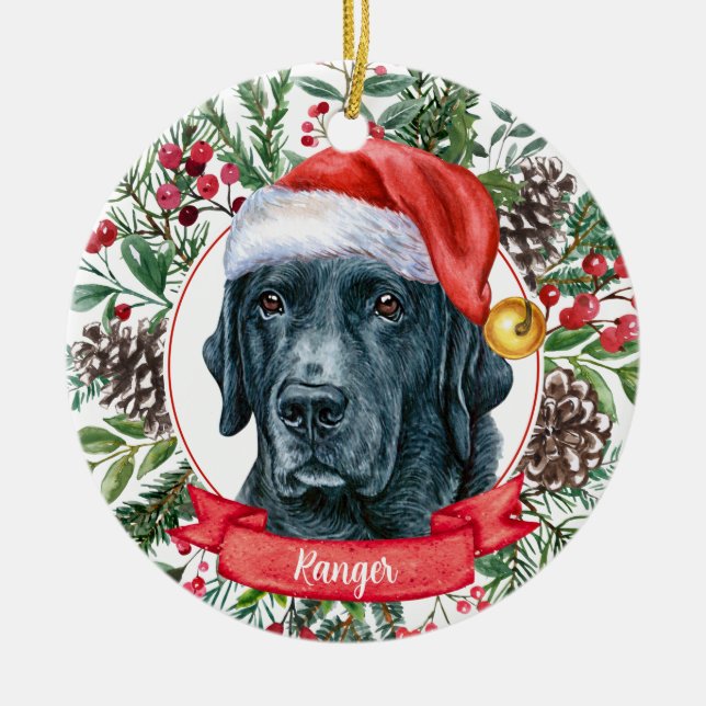 Ornamento de Navidad de perro Personalizado de Bla (Frente)