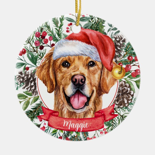 Ornamento de Navidad de perro Personalizado Golden (Frente)